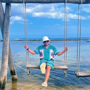 BooHoo Man Tropical Print Short Sleeve Button Down Shirt In Large